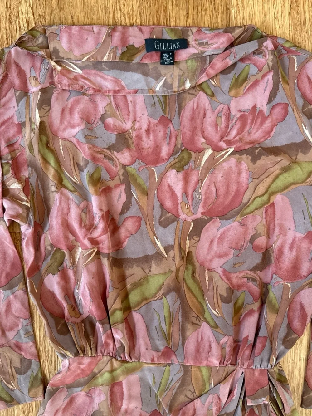 Vintage watercolor  100% silk Pink and green floral print dress